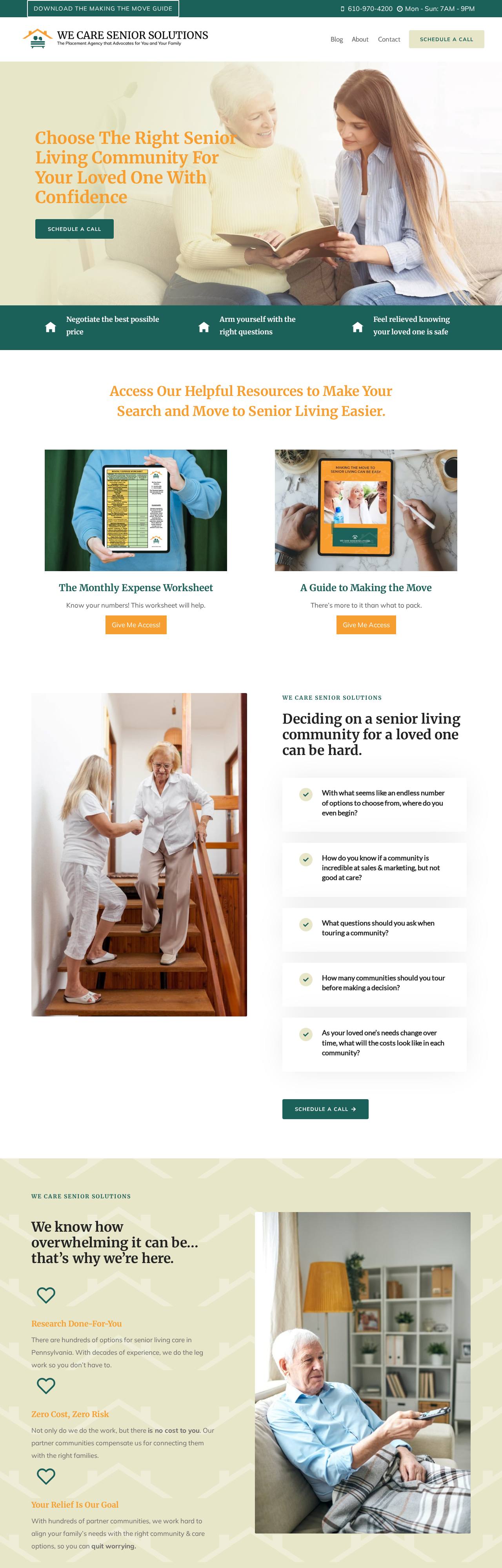 We Care Senior Solutions website homepage