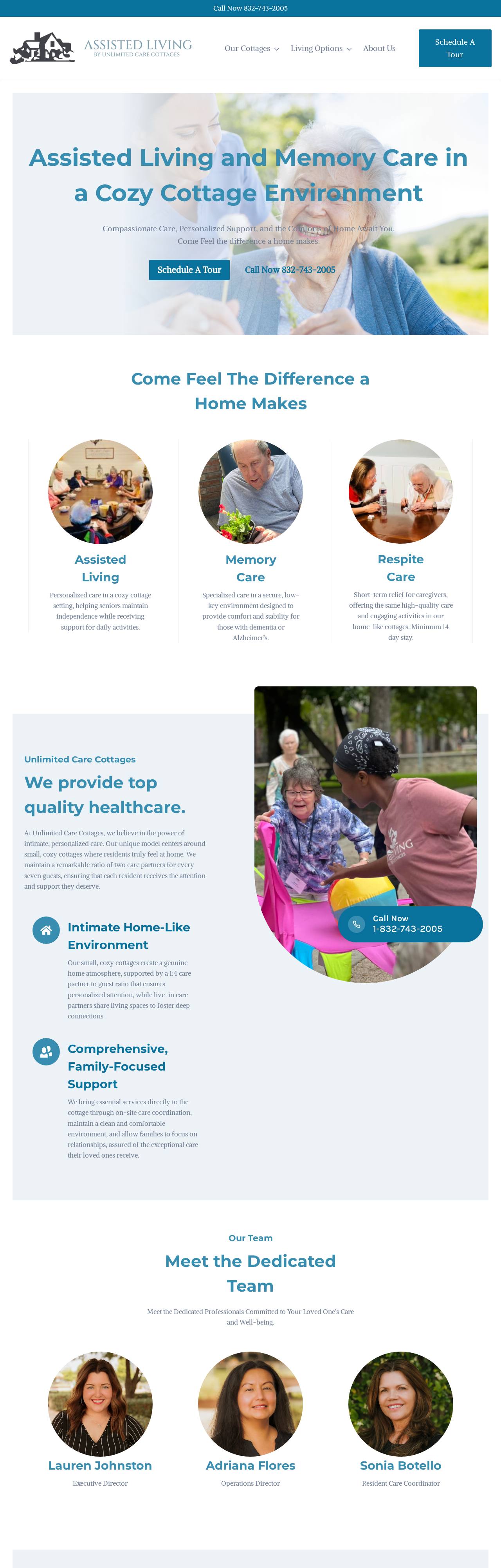 Unlimited Care Cottages website homepage