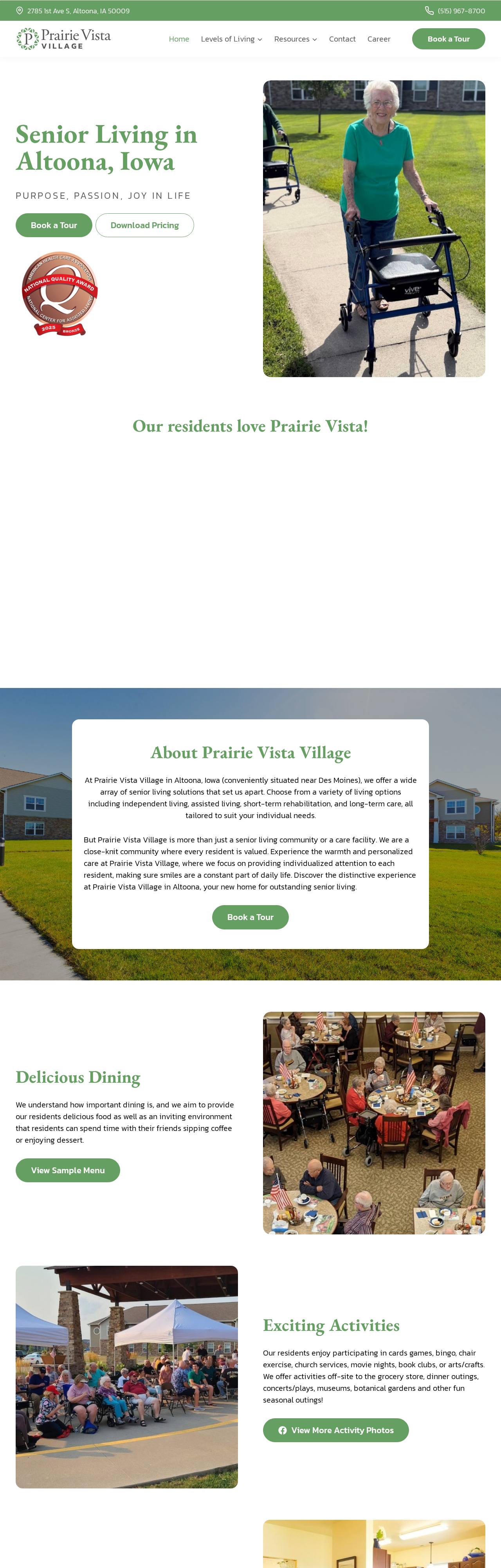 Prairie Vista Village website homepage