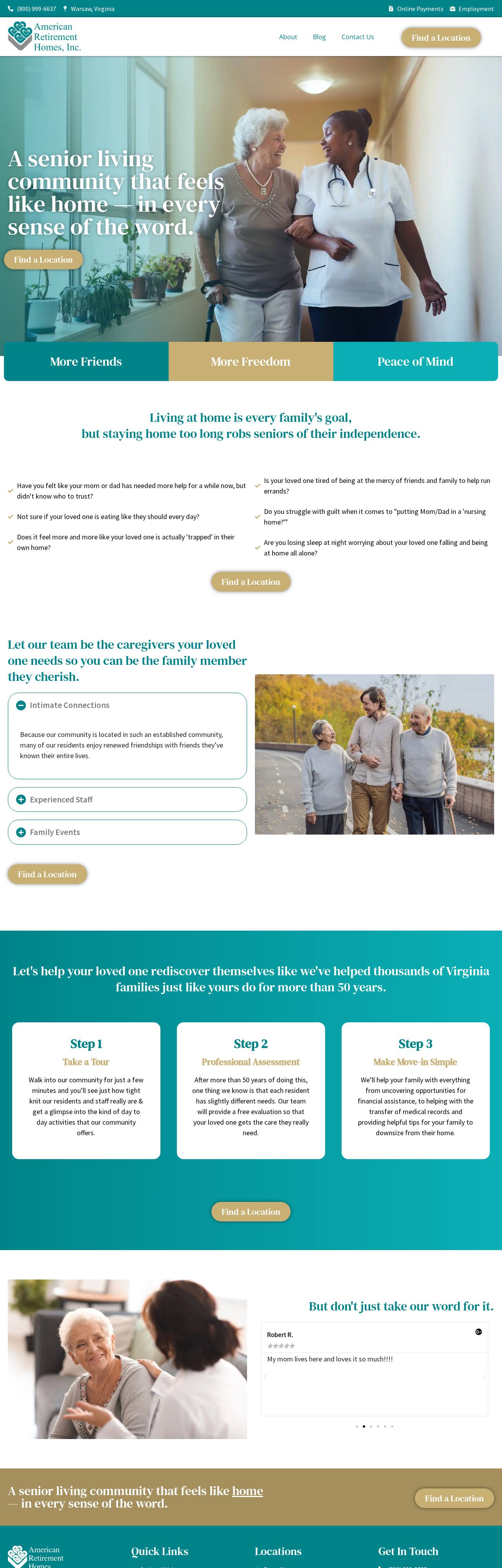 American Retirement Homes website homepage
