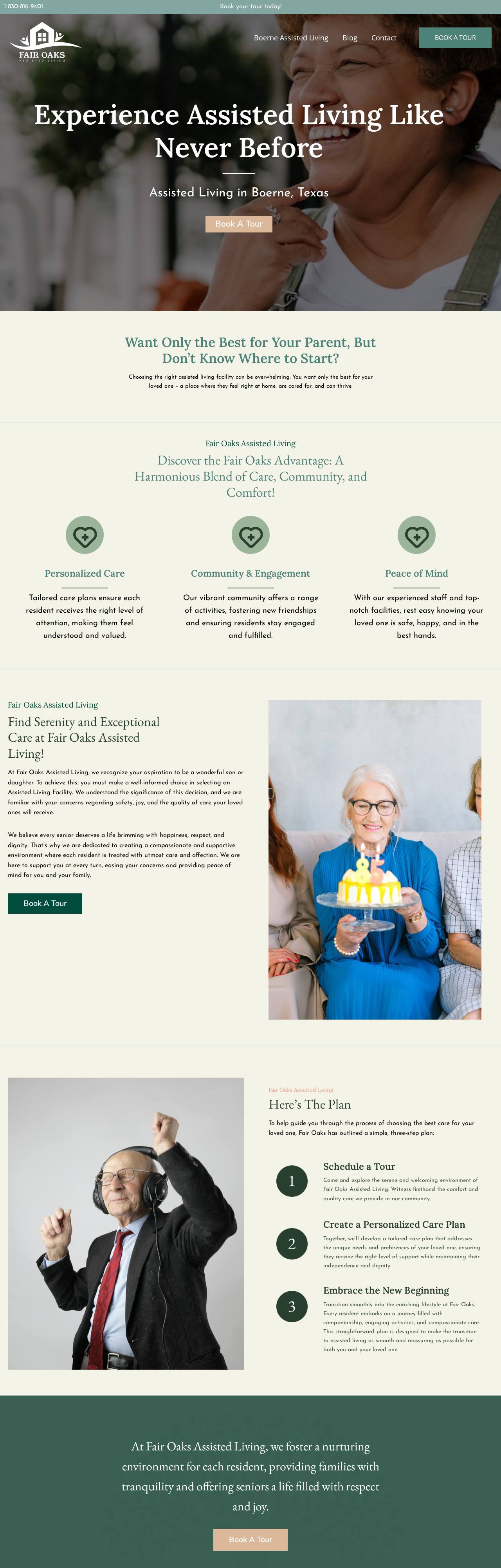 Fair Oaks Assisted Living website homepage