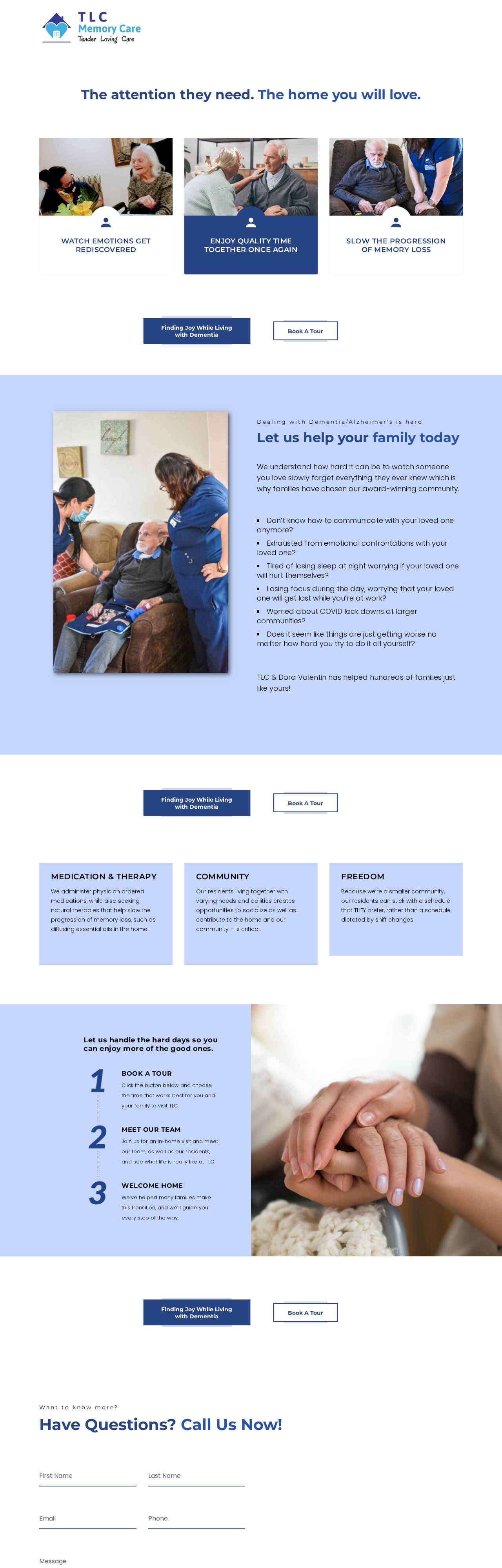 TLC Memory Care website homepage