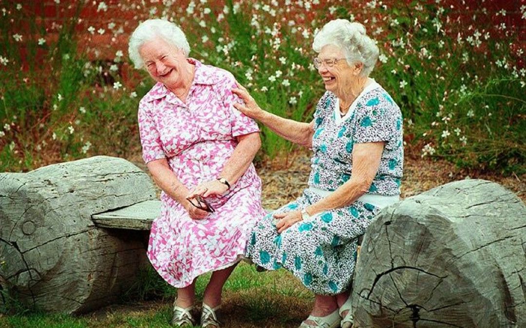 happy senior elderly residents